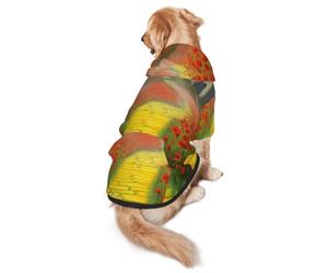 Dog Hoodie Soft Dog Clothes Cold Weather Sweaters for Medium Large Dogs | Poppies Field Yellow Brick Road Dog Hooded Sweatshirt With Leash Hole Lightweight Pullover Coat Fashion Pet Clothes