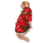 Dog Hoodie Soft Dog Clothes Cold Weather Sweaters for Medium Large Dogs | Red Geraniums Dog Hooded Sweatshirt With Leash Hole Lightweight Pullover Coat Fashion Pet Clothes