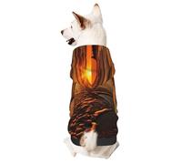 Dog Hoodie Warm Dog Sweater Shirt Dogs Clothes for Small Pet Winter Coat Orange Sunrise Beach Pet Sweatshirt with Hat Puppy Pullover Jacket Large