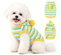 Dog Hoodies Sweaters for Medium Dogs Striped Vest,Blue-Yellow,L | Soft Fleece Fabric,Hood with Pom Pom Hat,Easy to Wear for Walks,Family Photos,Travel,Parties,Fall Winter