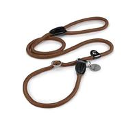 lionto Retriever leash robust and weatherproof for dogs, quick to put on, dog leash and collar in one, 170 cm long, fur-friendly lead leash with integrated pull stop, vegan, brown