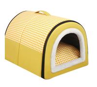 Dog House 2 in 1 Luxury Dog Bed Waterproof XL,Washable Plush Pet Cat Cave Calming Beds Anti Anxiety Soft Warm Plaid Pet House Kennel for Medium Dogs Cats Indoor Non-Slip (Yellow,XL-70x55x45CM)