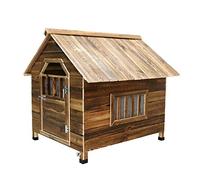 Dog House Carbonized Wooden Outdoor With Door Window Pet Log Cabin Kennel Weather Resistant Waterproof Home Pet Furniture(XX-Large)