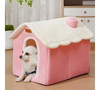 Dog House Indoor Memory Sponge, Foldable Dog House Kennel Bed Mat with Cushion for Small Medium Large Dogs Cats, Winter Warm Cat Nest Puppy Cave Sofa Pet Products (Pink, L)