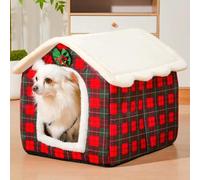 Dog House Indoor Memory Sponge, Foldable Dog House Kennel Bed Mat with Cushion for Small Medium Large Dogs Cats, Winter Warm Cat Nest Puppy Cave Sofa Pet Products (Red, L)