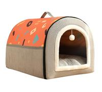 Dog House Kennel Bed, 2-in-1 Foldable Dog Igloo House, Pet Bed Mattress with Removable Cushion Pillow, Non-Slip Small Medium Large Pet Puppy Cave Sofa (75 * 50 * 50cm,Orange)