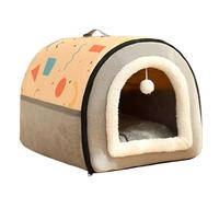 Dog House Kennel Bed, 2-in-1 Foldable Dog Igloo House, Pet Bed Mattress with Removable Cushion Pillow, Non-Slip Small Medium Large Pet Puppy Cave Sofa (40 * 35 * 33cm,Yellow)