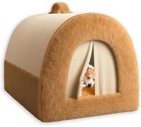 Dog House Large Dog Bed, Anti Anxiety Pet Cave (S:56x43x43cm,Khaki-B)