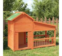Dog House Outdoor, Solid Pine Wood Kennel for Small to Medium Dogs, 143x60.5x109 cm, Water-Resistant Roof, Brown, Pet Shelter
