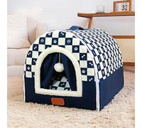 Dog House Portable Dog Bed Cave with Handle Warm Pet Sleeping House Bed Anti-Anxiety Pet Tent Nest with Removable Cushion Cat Igloo with Non-Slip Bottom (61 * 45 * 41cm,Dark blue)