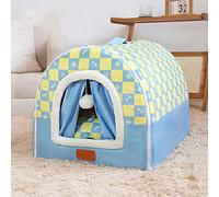 Dog House Portable Dog Bed Cave with Handle Warm Pet Sleeping House Bed Anti-Anxiety Pet Tent Nest with Removable Cushion Cat Igloo with Non-Slip Bottom (48 * 38 * 33cm,Light blue)