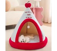 Dog House Tent, Winter Warm Pet Teepee with Cushion | Enclosed Cat Bed for Small Dogs, Size S 15"x15", Brown, Removable Washable Cover(Red Blue,S:15''x15'')