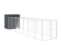 Dog House with Run Anthracite 165x863x181 cm Galvanised Steel Kennel for Outdoor Pet Safety