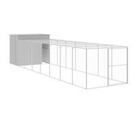 "vidaXL Galvanised Steel Dog House with Run in Anthracite - Spacious Pet Kennel with Mesh Design and Weather-Proof Roof"