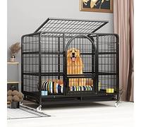 Dog Houses Heavy Duty Steel Gauge Dog Crate, Indoor Outdoor Dog Kennel, With Feeding Wicket And Wheels, Removable Tray,Easy To Clean