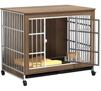 Dog Houses Multi-Functional Pet Cage, Furniture Dog Crate With Slide Tray, Stainless Steel Dog Kennels With Wheels, End Table For Large And Medium Dogs