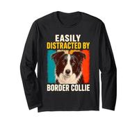 Dog Humor Easily Distracted By Border Collie Retro Vintage Long Sleeve T-Shirt