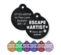 Dog ID - Funny Custom Engraved Pet Name Tag for Dogs & Cats - Personalised Metal Collar Tag with Contact Info - Durable & Secure - Escape Artist, Call My Agent!