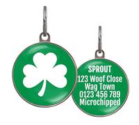 Dog ID Tag - Clover Design - 6 Colour Options & Custom Back - Lightweight Metal Tag for Dogs, Cats & Puppies - Waterproof, Double-Sided & UK Made