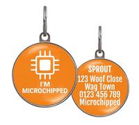 Dog ID Tag - I’m Microchipped Design - 6 Colour Options & Custom Back - Lightweight Metal Tag for Dogs, Cats & Puppies - Waterproof, Double-Sided & UK Made