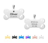 Dog ID Tags - Personalised Dog Tags for Pets with Any Text, Engraved Stainless Steel Cat Tags, Name Tags for Dogs, Custom Pet Tags for Cats and Dogs, Bone-Shaped (Silver, M)