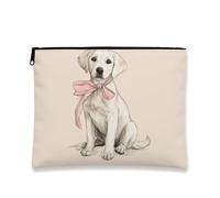 Dog Illustration Makeup Bag, Cute Puppy Design Cosmetic Travel Pouch for Women, Portable Canvas Zipper Organizer, Gift Bag for Animal Lovers, Spring and Summer Festival Accessory, Cream, 7x9 Inch