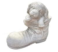 Dog In Boot Ornament Antique Grey Stone Cute Puppy In Shoe Garden Sculpture Art