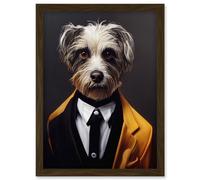 Artery8 Dog In Dinner Jacket Cute Fun Terrier Portrait Artwork Framed Wall Art Print A4 in Brown Artery8 Brown