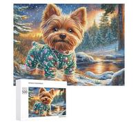 Dog in Green Pajamas by Snowy Forest Stream 500 Piece Jigsaw Puzzle for Couples Relaxing Indoor Time Brain Coordination Gift for Housewarming 500 PCS