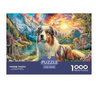 Dog in Landscape 1000Pc Puzzle for Adults: Australian Shepherd Sunset Scene for The Whole Family Women, Gifts for Men 70x50cm/1000pcs