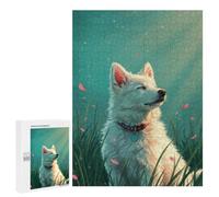 Dog in Meadow with Falling Petals Jigsaw Puzzle, 500 PCS, Indoor Activity for The Home, A Mindful Leisure Activity for Puzzle Lovers, at Home