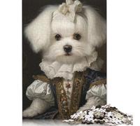 Dog in Renaissance Dress Noble Maltese with Bow Classic Victorian Pet Portrait Puzzle Jigsaws 300 Pieces for Adults Puzzles for Adults Puzzling for Gift 1000pcs (75x50cm)