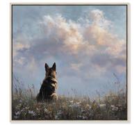 Dog in the Flowers I Canvas Print Pet Wall Decor by Art Remedy, Silver Frame, 24 x 24
