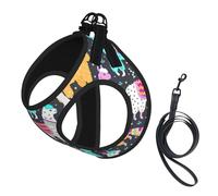 Dog Indian Alpaca Printed Harness And Leash Set,Adjustable,Breathable Soft,Step-In Mesh Pet Vest Harness With Reflective Strip