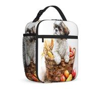 Dog Insulated Lunch Bag, Fall Rustic Basket Corn Fall Brown Waterproof Lunch Bag with Water Bottle Holder for Work Travel Commuting 1pcs