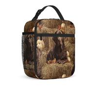 Dog Insulated Lunch Bag, Fall Rustic Pumpkin Hay Fall Brown Waterproof Reusable Lunch Tote Bag for Work Picnic Travel 1pcs