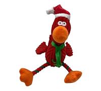Dog Interactive Christmas Pet Plush Chew Toy Squeak Honking Santa Snowman Reindeer Penguin Turkey Dog Toys Soft Natural Corduroy Stuffed Dog Pet Xmas Toy Gift (Turkey Red)
