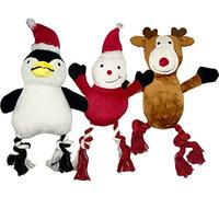 Dog Interactive Christmas Pet Plush Rope Leg Chew Toy Squeak Honking Dog Toys Snowman Penguin Rudolph Dog Rope Toys Xmas Gift Dogs Pack of 3 (Penguin snowman Rudolph)