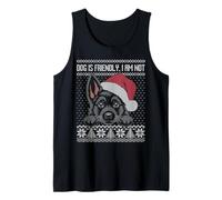 Dog is Friendly I am not, Black German Shepherd Ugly Sweater Tank Top