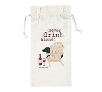 Dog is Good Cotton Wine Gift Bag - Reusable Bottle Tote with Never Drink Alone Graphic & Drawstring