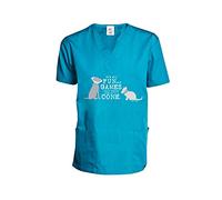 Dog is Good Scrub Top It’s All Fun and Games Until Someone Ends Up in a Cone-Relaxed Fit, Teal - Cat and Dog, XS