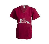 Dog is Good Scrub Top It’s All Fun and Games Until Someone Ends Up in a Cone-Relaxed Fit, Wine - Cat and Dog, Medium