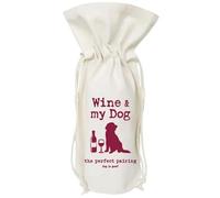Dog is Good Wine Gift Bag “Wine & My Dog, Perfect Pairing” - Heavy Duty Reusable Cotton Canvas Bag with Drawstrings for 750ml Bottle, Perfect for Gifting & Blind Tastings