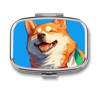 Dog Italy Flag Scarf Pill Case Box with 2 Compartment Medicine Vitamin Organizer for Purse Pocket 5.5x4cm