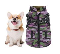 Dog Jacket Waterproof- Polyester Fabric, 11x9.8 Inch, Winter Reflective Jacket with Built-in Harness, Rope-Ready Pet Vest | Small Medium Dogs, Cold Weather Protection, Nac