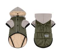 Dog Jacket, Waterproof Warm Dog Coat Dog Winter Coat Vest with Hat, Adjustable Buckle Dog Cold Weather Coats Indoor Outdoor Dog Jackets for Small Medium Large Dogs (Green,XX-Large)