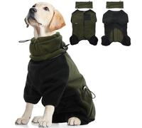 Dog Jacket with Legs, Winter Fleece Pullover Warm Pjs Indoor Outdoor Coat Full Coverage Cold Weather Clothes with Zipper Closure Suitable for Holiday Travel or Outdoor Activities(Army green, L)