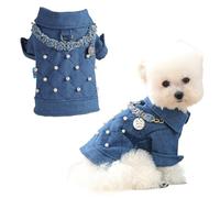 Dog Jean Jacket Coat Outfit Pet Fall Winter Clothes with D-Ring for Leash Lapel Vests Classic Puppy Hoodies (Blue, Small)