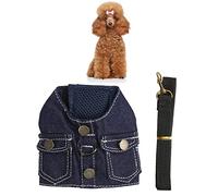 Dog Jean Jacket, Puppy Denim T-Shirt with Nylon Leash Dog Denim Vest Harness Dog Denim Jacket Hoodies Jean Jacket for Dogs(S)