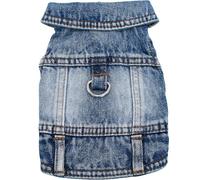 Dog Jeans Jacket Cool Blue Denim Coat Dog Costume for Small Medium Girl Boy Dogs Puppy Clothes Comfort Lapel Harness Vest with D-Ring for Leash